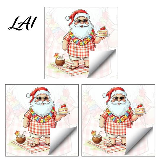 Festive Home Decor Christmas Picnic Santa Claus Wall Sticker Waterproof PVC Plaid Decal Mural Decals with Cake Design Removable Art for Holiday