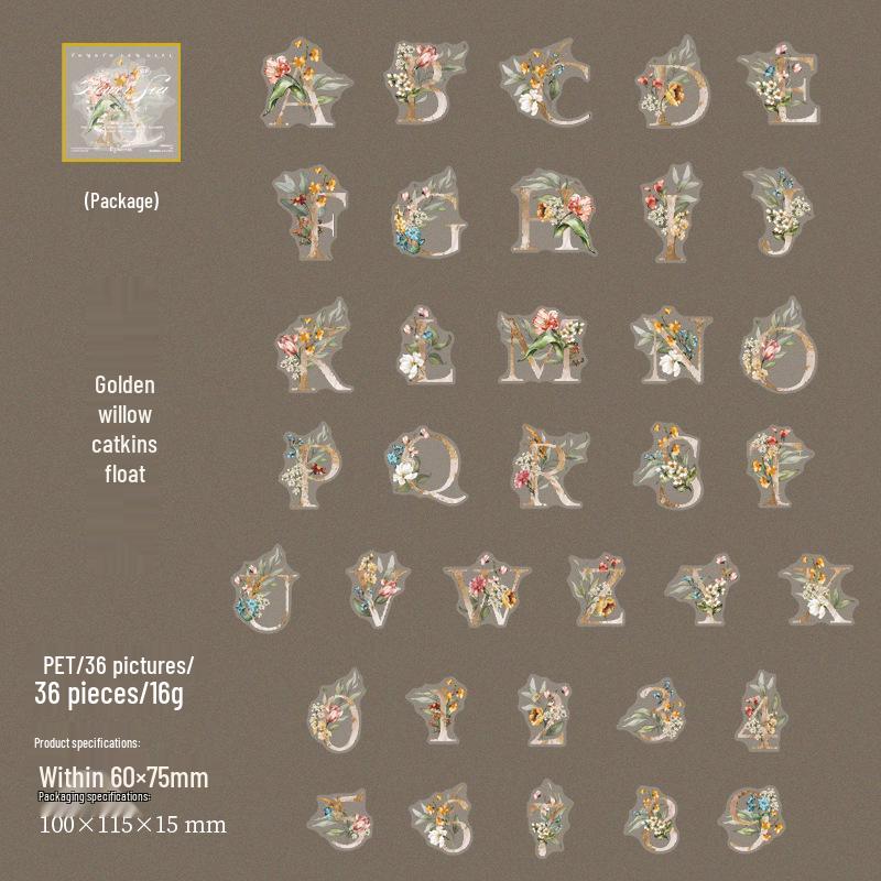 Ketchup Girl Luminous Flower PET Stickers: 6 Styles, 36 Sheets – Floating Gold & Wind Fluff Designs.