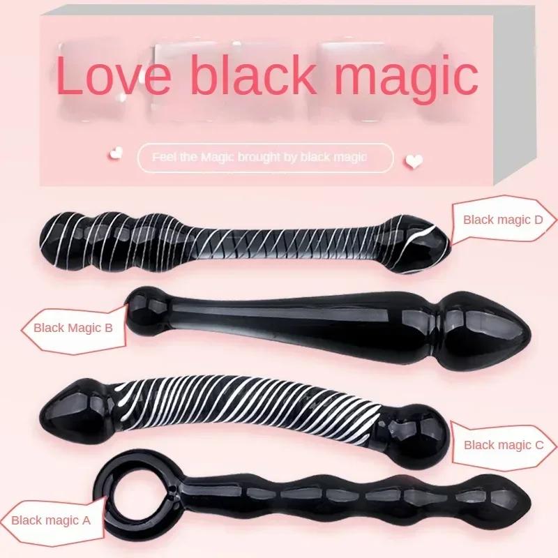 Black Crystal Glass Toys Dildo Anal Plug Gay Sex Toys Double Anal Beads For Men/Women Vaginal Anal Dilation Butt Plug