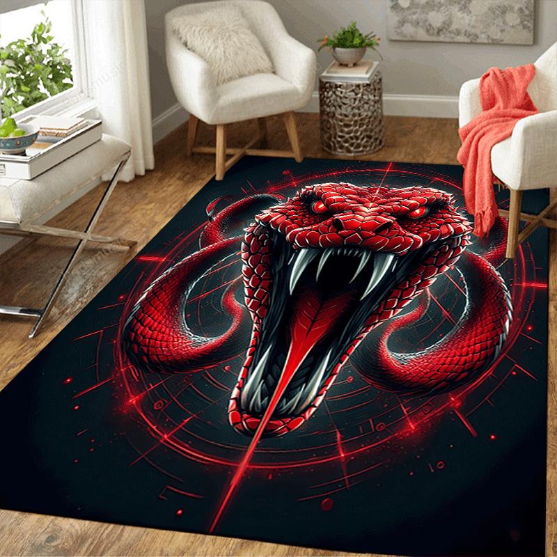 1pc Scary snake Design Indoor Area Rug - Soft, Anti-Slip, and Durable Gaming Room Decor for Bedroom