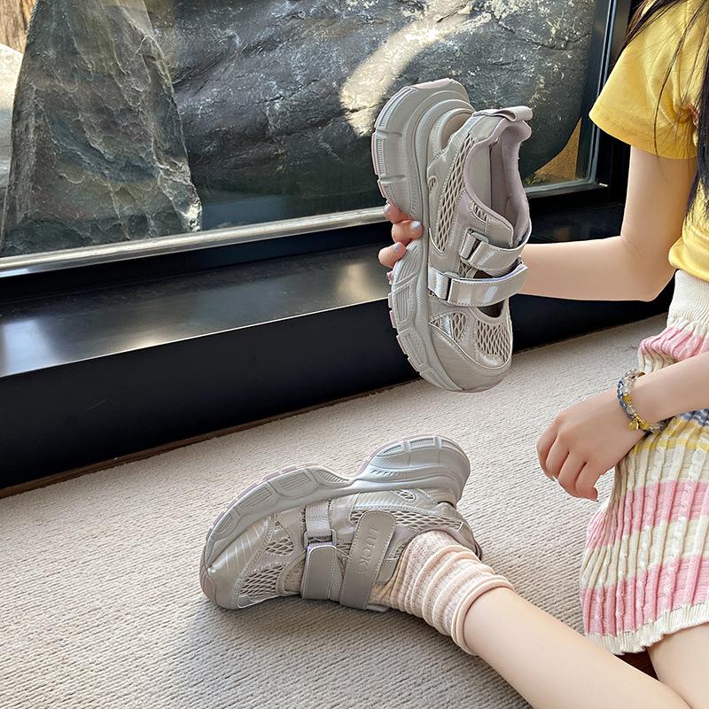 Thick-soled Hollow Mesh Breathable Dad Shoes Women's Summer New Inner Height-increasing Casual Sandals Velcro Versatile Sports Shoes