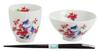 Ceramic Ai Hidamari Cat Rice Bowl and Teacup with Poinsettia and Tenpo 23202 Chopsticks,