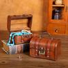 Vintage Wooden Treasure Box with Lock for Desktop Storage and Props