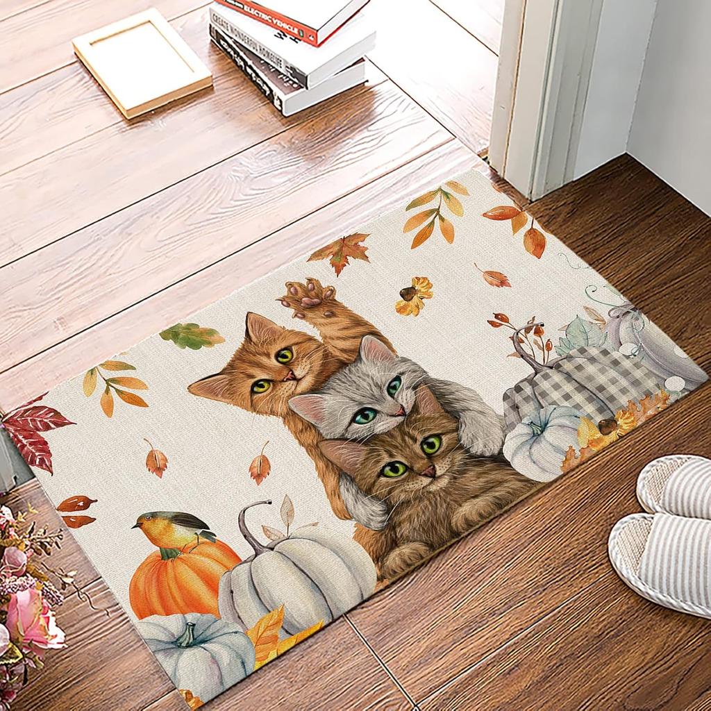VIKAMA Autumn Harvest Pumpkin Maple Leaf Absorbent Doormat Indoor Outdoor Non-slip Entrance Small Rugs Home Decoration