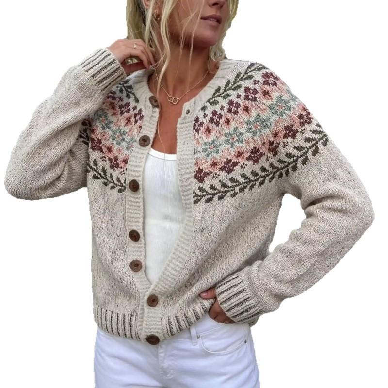 2026 Womens Loose Sweet Knit Cardigan Colorblock Button Front Casual Sweater