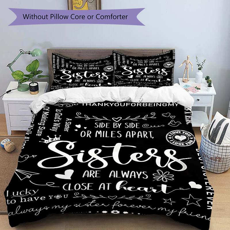 

3pcs Thank You for Being My Sister Quilt Set Cartoon Themed Bed Quilt Set Lovely Character Bedroom Decor Bed Quilt Set 135x200cm