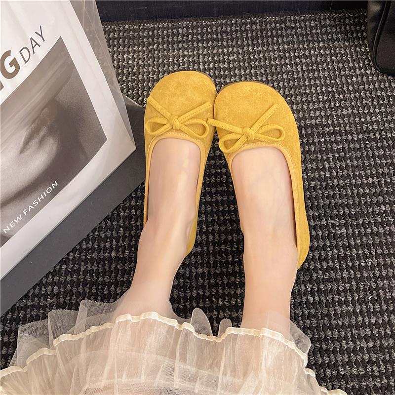 Leisure Flats Women Summer Casual Flock Slip on Round Toe Fashion Shoes for Women Solid Butterfly knot Casual Shoes Plus Size