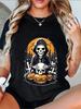 Women Gothic Skull and Bat Print TShirt Soft Crew Neck Short Sleeve Top Casual Halloween Party Wear Comfortable YearRound Style
