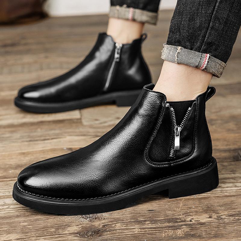 Fashion 2025 Winter Genuine Leather Shoes Mens Fashion Chelsea Boots Warm Plush British Style Cow Leather Brand Male Footwear D560