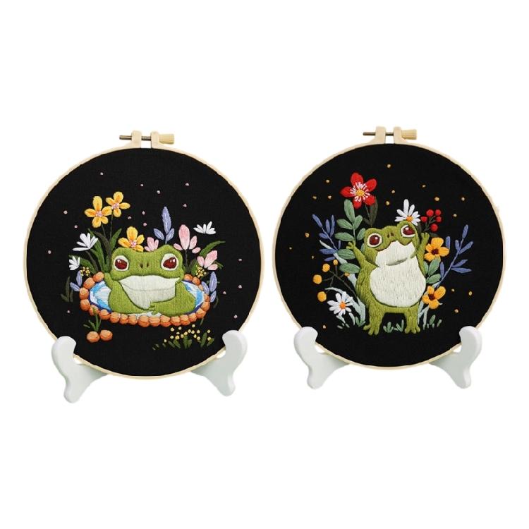 

Easy Embroidery Set Frogs Craft All Materials High Quality Cotton Fabric For Relaxing Activity 1