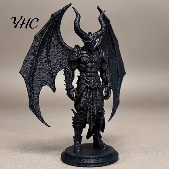 Gothic Desktop Ornament Demon Angel Statue with Armor And Wings, 3D Printed Sculpture Dark Fantasy Decoration for Desk Shelf, Home Decor, Halloween