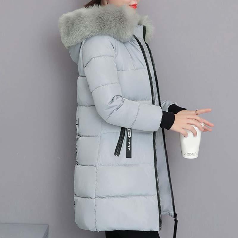 Women's Autumn Winter Fashion Casual Cotton Jacket Fur Collar Warm Thick Overcoat Slimming Long Hooded Parka Coats