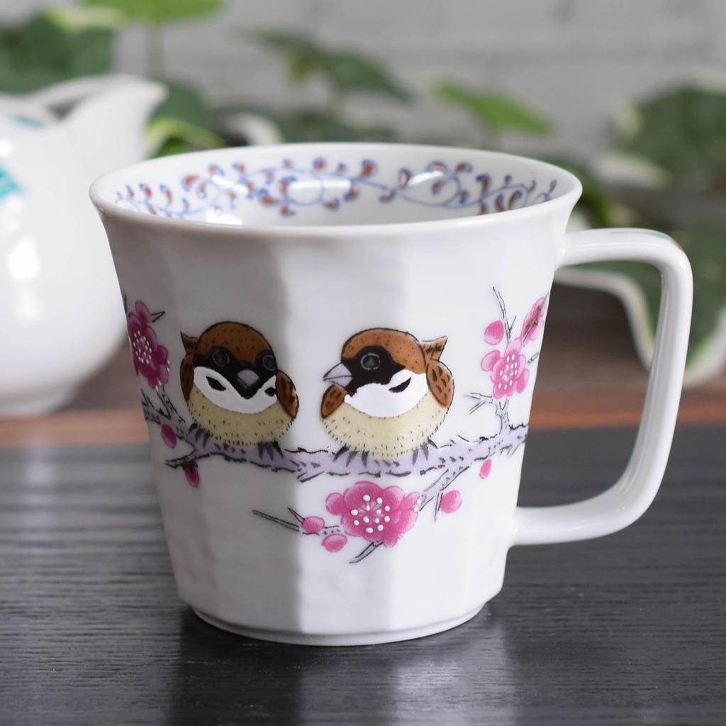 Waza No Kura Stylish Coffee Mug, Kutani Ware Sparrow Design, Ceramic, Luxury Brand, Made In Japan, Perfect As a Birthday Gift, 60th Birthday, 70th Bir