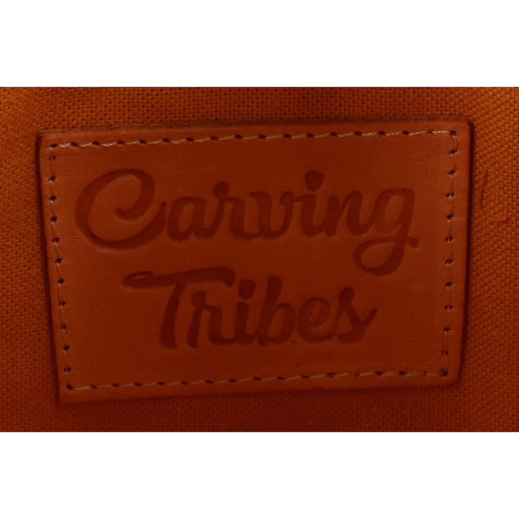 CARVING TRIBES [47482505] Marisol Carved Leather with Fox Fur Tote Bag mustardUsed