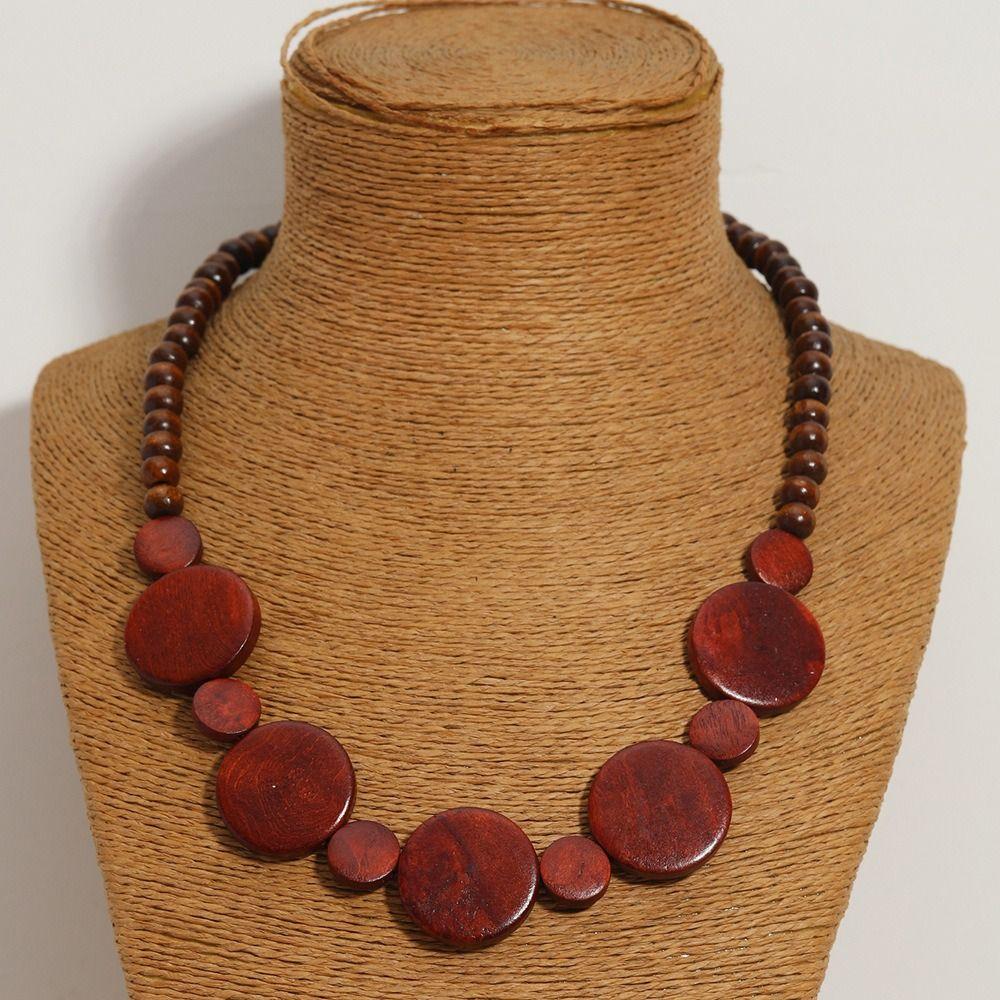 Necklace Sweater Chain Bangle Hand Rope Simple Wooden Beaded Jewelry Set  Girl