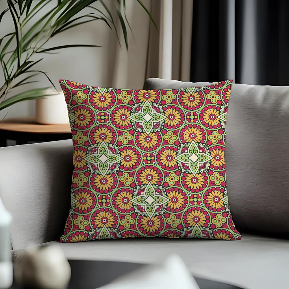 Viral IIindian Ethnic Patternied Cushion Cover Antidustmite Pillowcase Invisible Zipper Silky Short Plush Sofa Cushion Cover