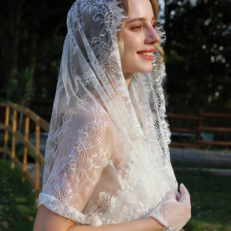1pc Bride Lace Trim Covering Veil, Hollow Shoulder Scarf Fall Clothes for Women