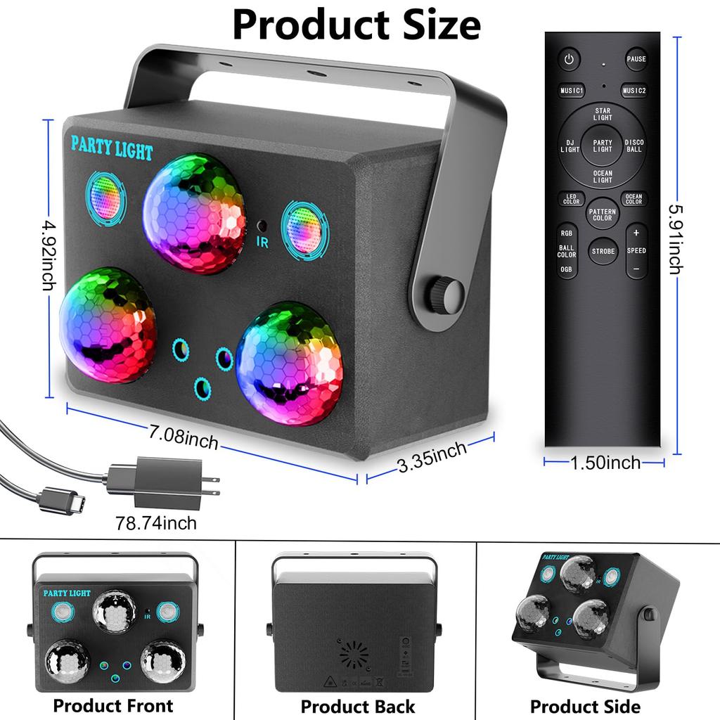 Party lights, disco DJ strobe lights, rave stage projector effects, dance club lights, with sound-enabled remote control, for parties, home shows, kar