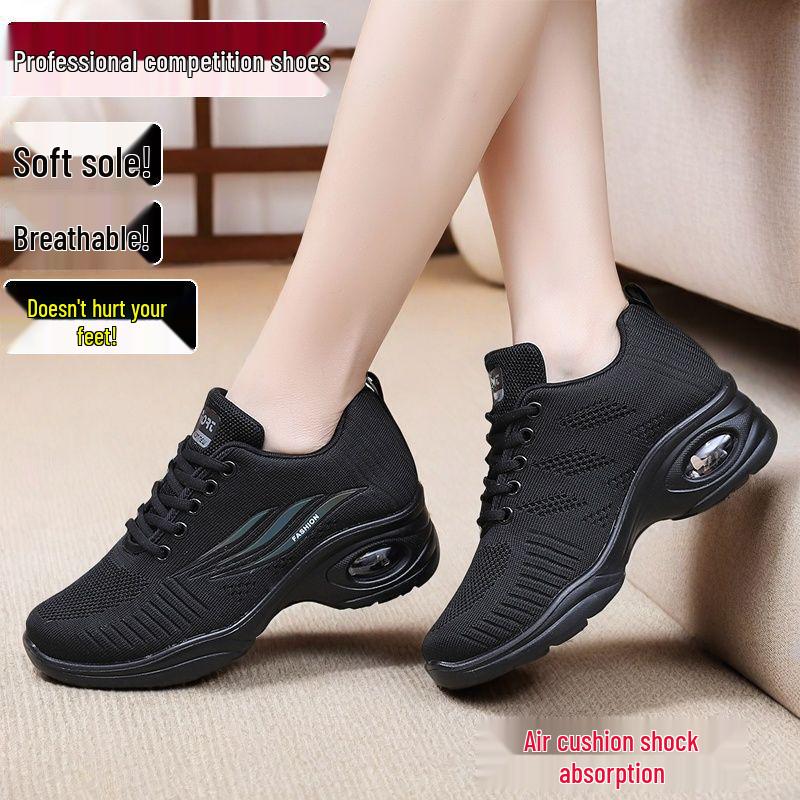 Women's Soft Sole Shock-Absorbing Dance Shoes with Breathable Mesh and Mid-Heel for Casual Square Dancing