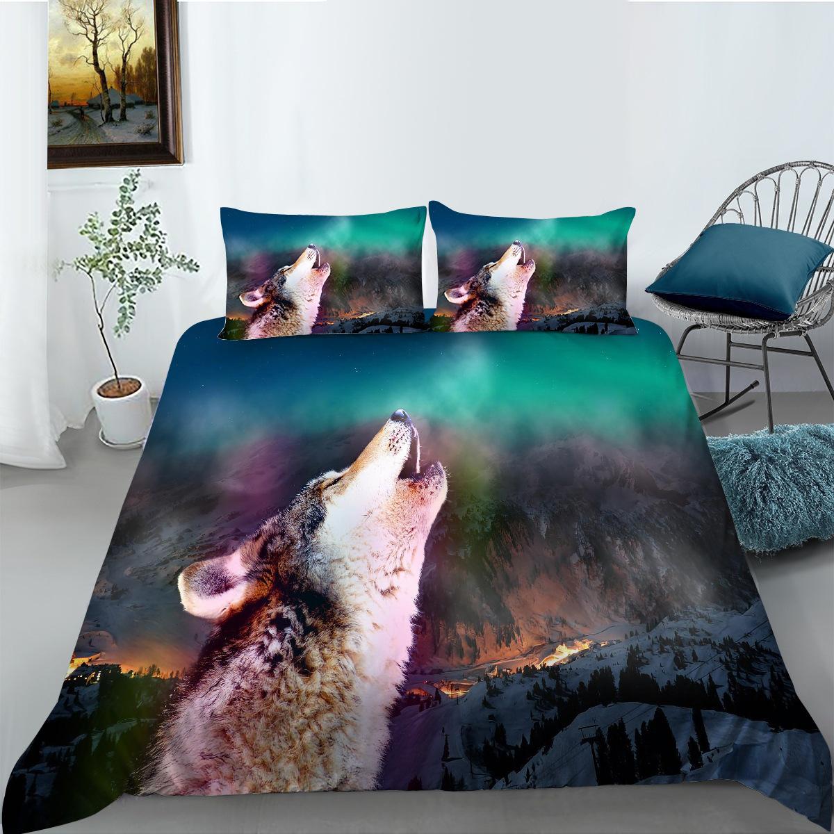 Wolf Series Bedding Two Or Three-Piece Set Polyester 3D Digital Printing A pair of pillowcases 50 * 75