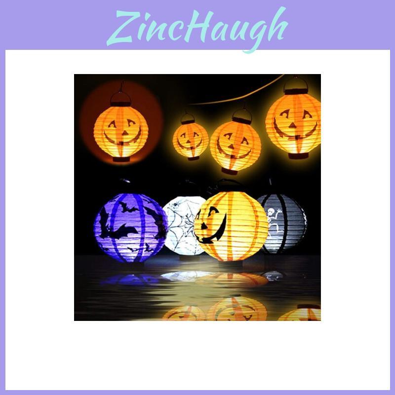 Timelessly Designed Led Paper Pumpkin Lantern With Spider And Bat For Perfect Halloween Decoration