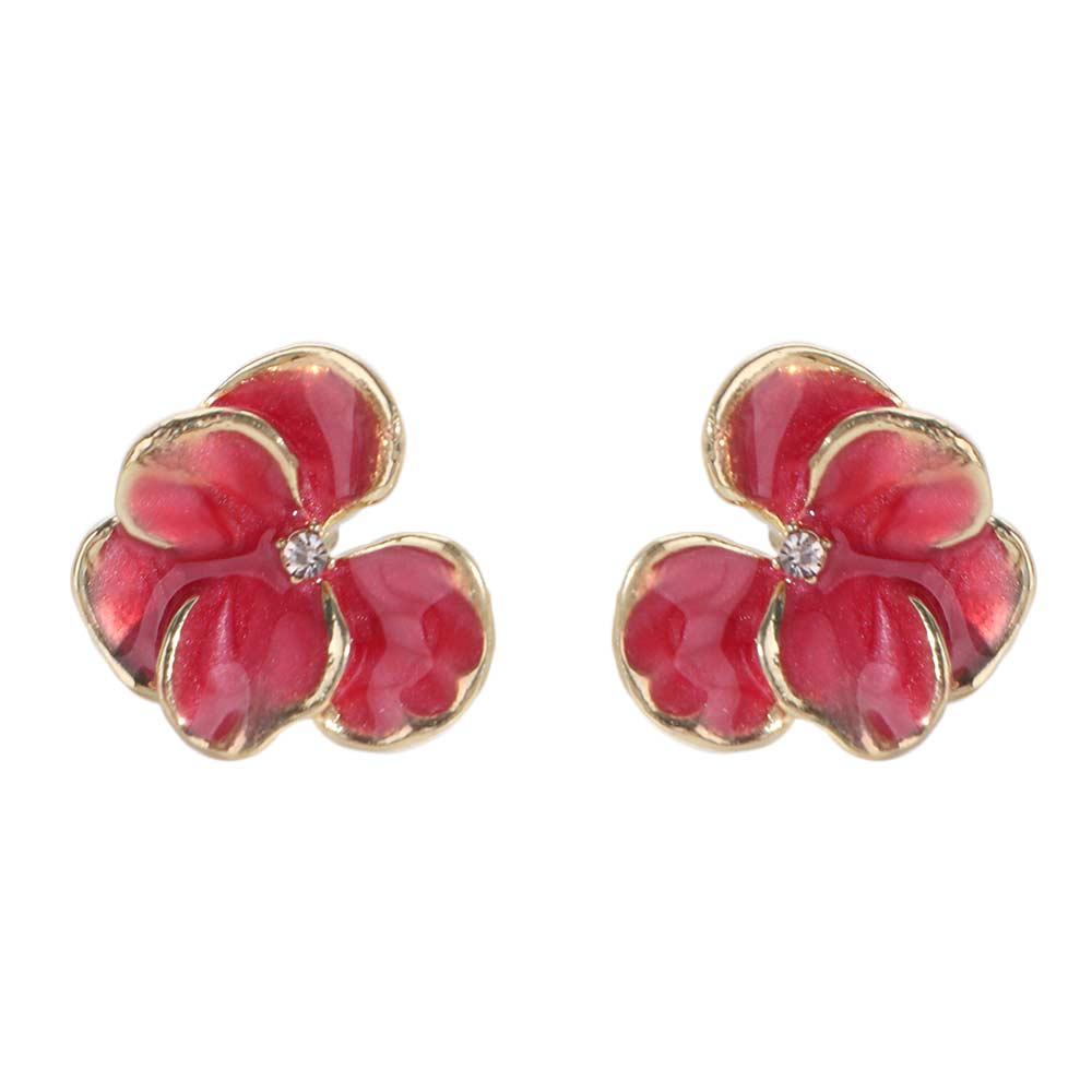 Elegant Rhinestone Flower Stud Earrings Cute Luxury 3D Petal Flower Earrings Zinc Alloy Sweet Five Petals Earrings Women красный