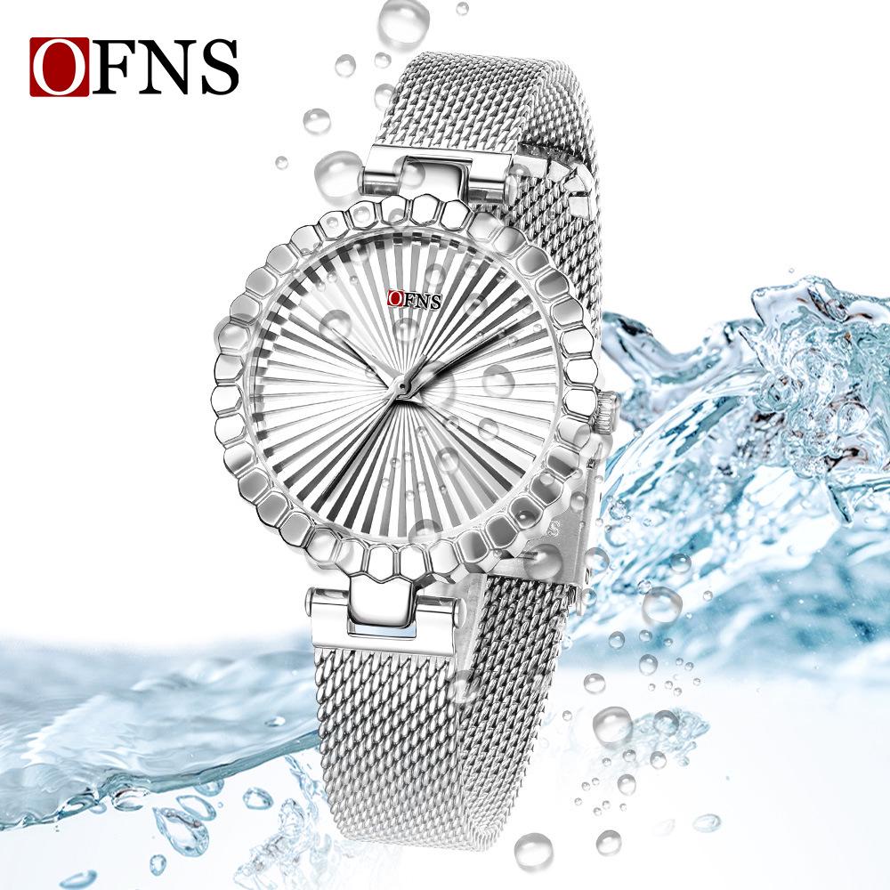 Oufanni Women's Sunburst Quartz Watch with Cowhide Strap – Waterproof, Fan-Shaped Versatile Design, Model 1643.