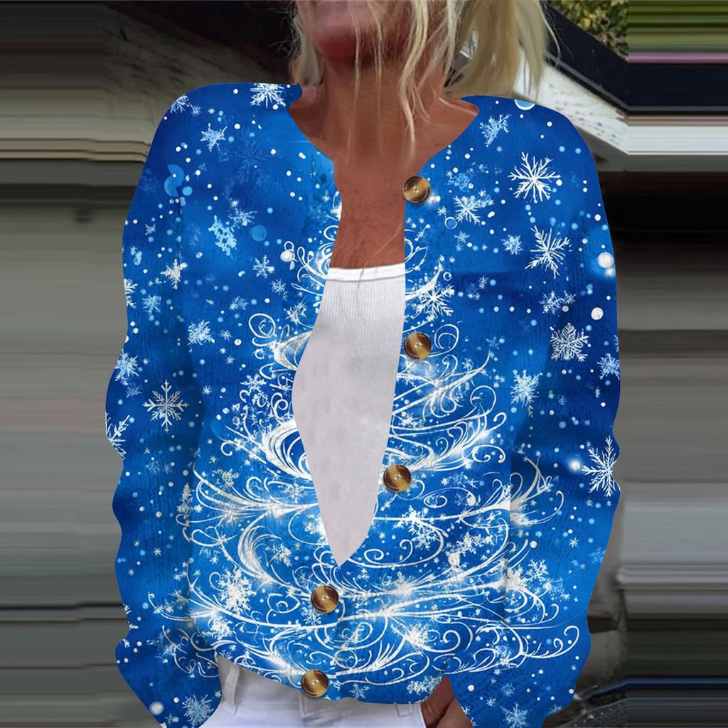 Women's Fashion Printed Long Sleeve Knitted Cardigan Button Down Jacket