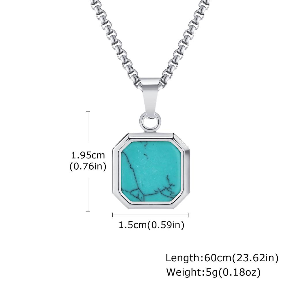 Blue Natural Stone Necklace for Men Boys,Waterproof Turquoise Square Pendant Necklace,Birthday Father Jewelry Gift
