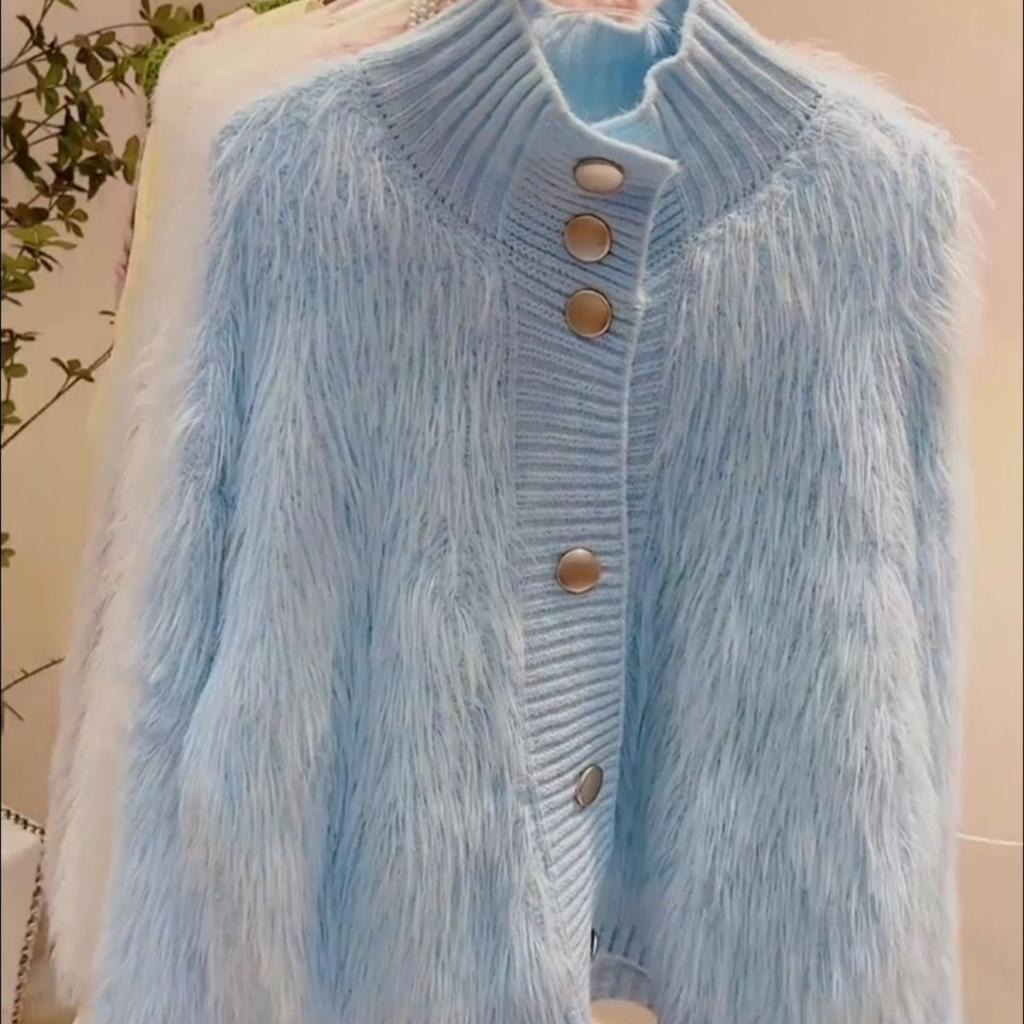 Imitation Mink Sweater Fashion Stand-UP Collar Loose Top Women's  Autumn/Winter Korean Soft Comfortable Cardigan Solid Coat