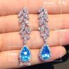 Cao Shi Exquisite French Design Sea Blue Zircon Water Drop Earrings - High-End Luxury Pear-Shaped Earrings