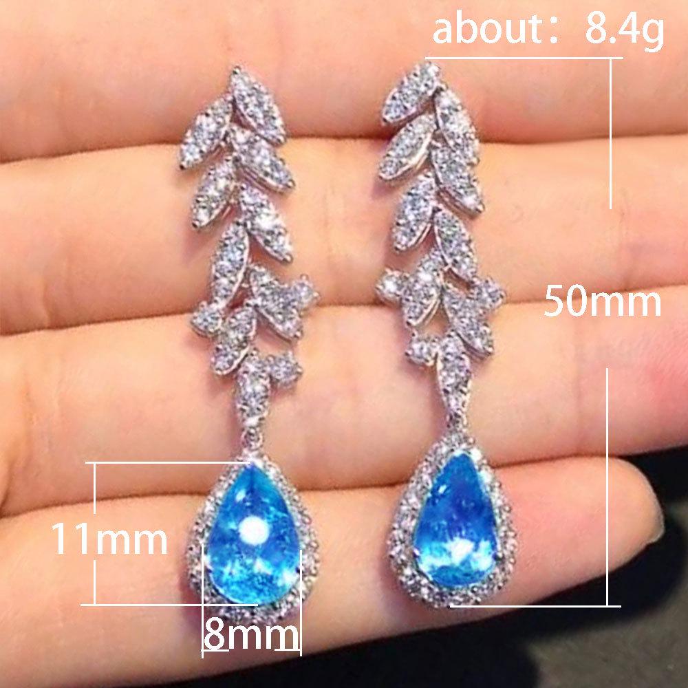 Cao Shi Exquisite French Design Sea Blue Zircon Water Drop Earrings - High-End Luxury Pear-Shaped Earrings