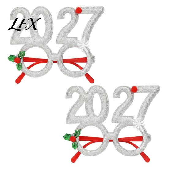 Celebration Eyewear for Events 2 Pcs 2027 New Year Eyeglasses, Plastic Glitter Number Glass Frame, Colorful Festive Glasses Parties Shiny Unisex