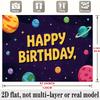 Space Theme Birthday Banner, Colorful Planets Stars Backdrop Wall Decor for Kids