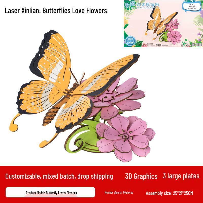 Creative 3D Wooden Butterfly Puzzle DIY Toy for Adults and Children