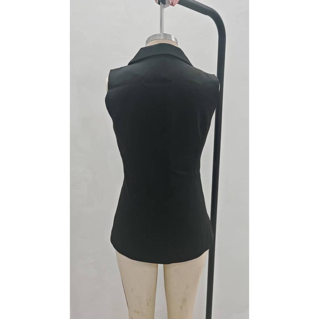 Women's Casual Solid Color Button Blazer Vest Outerwear