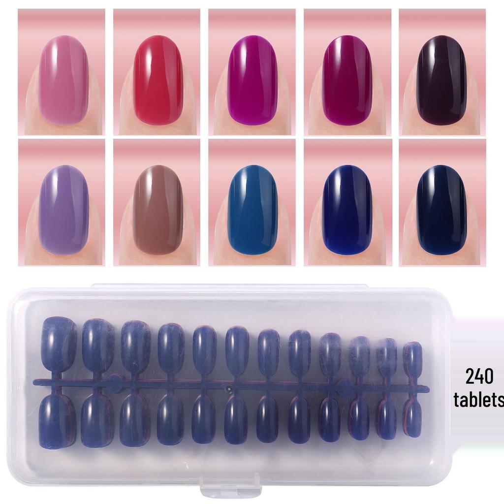 Colored Glitter Nail Art Tips - 240-Piece Set with Various Styles and Multiple Colors, Boxed Fake Fingernail Stickers