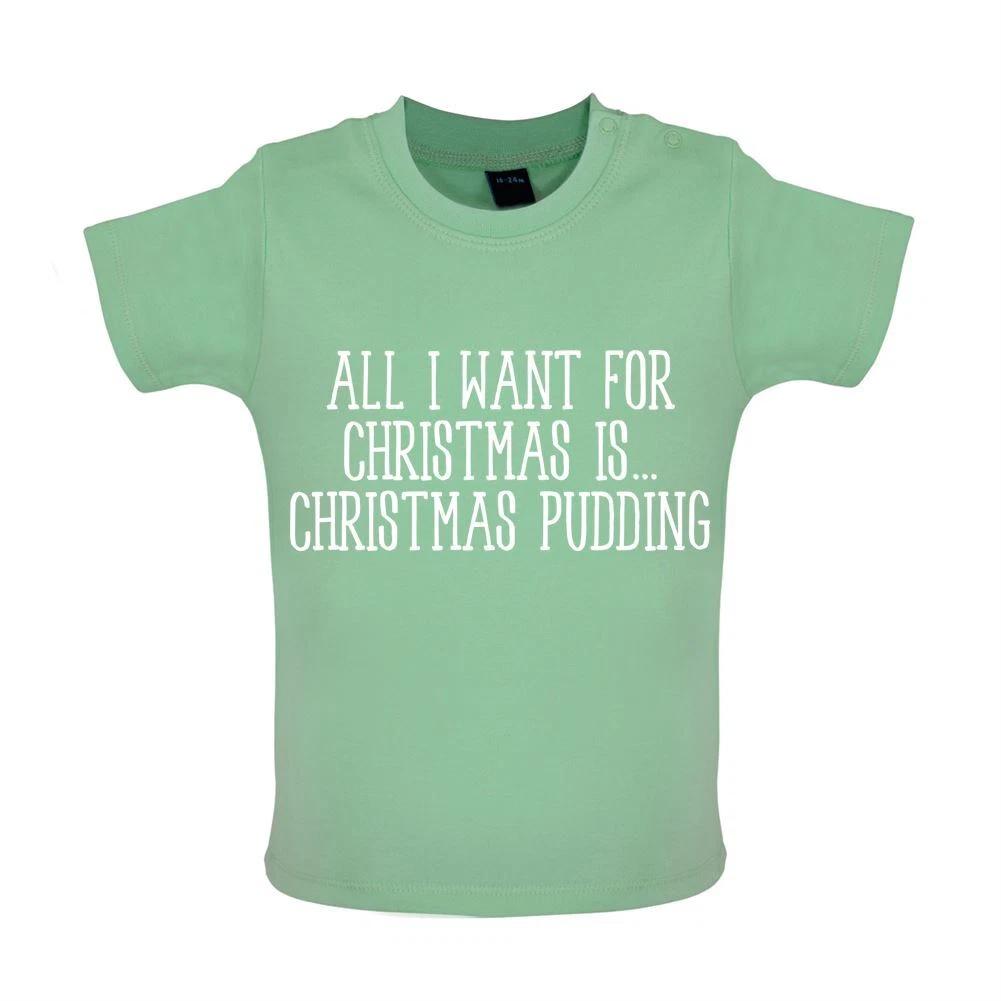 

All I Want For Christmas Is Xmas Pudding - Baby Kids Boys Girls Unisex T-Shirt / Babygrow - Funny 100