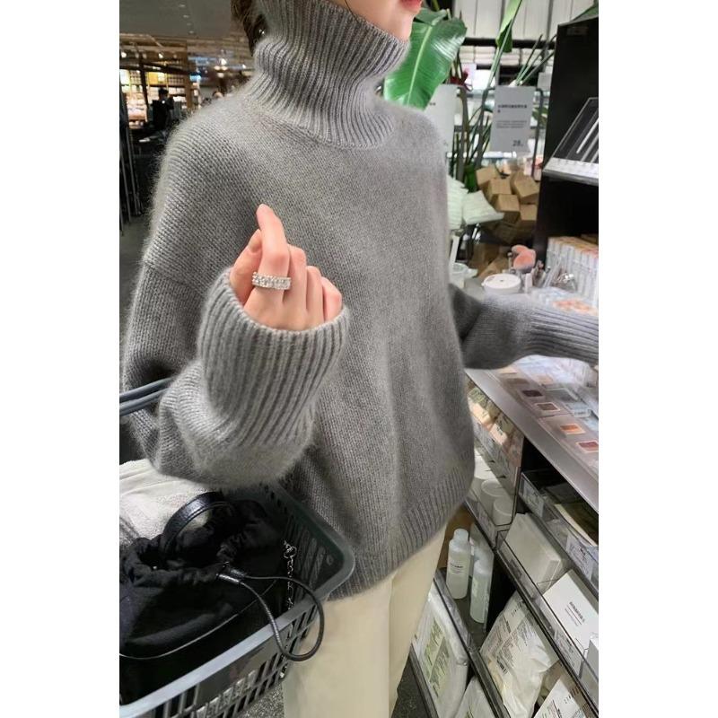 Lazy wind turtleneck solid color outer sweater women's autumn and winter simple soft waxy inner women's bottoming knitted sweater