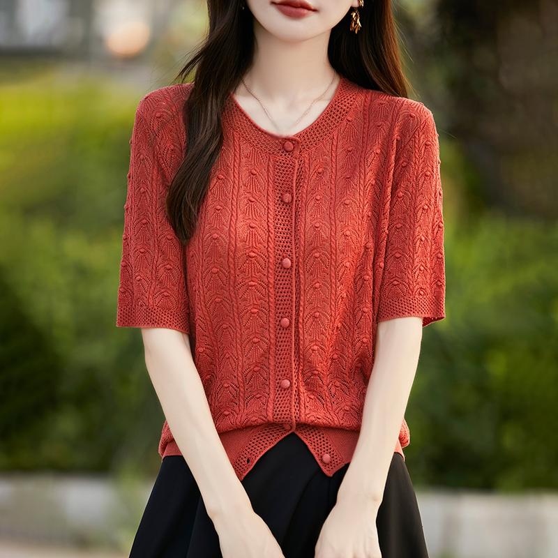 Women's Lightweight 50% Wool 50% Mulberry Silk Cardigan - 4-Season Versatile Knitwear for All-Year Comfort & Style