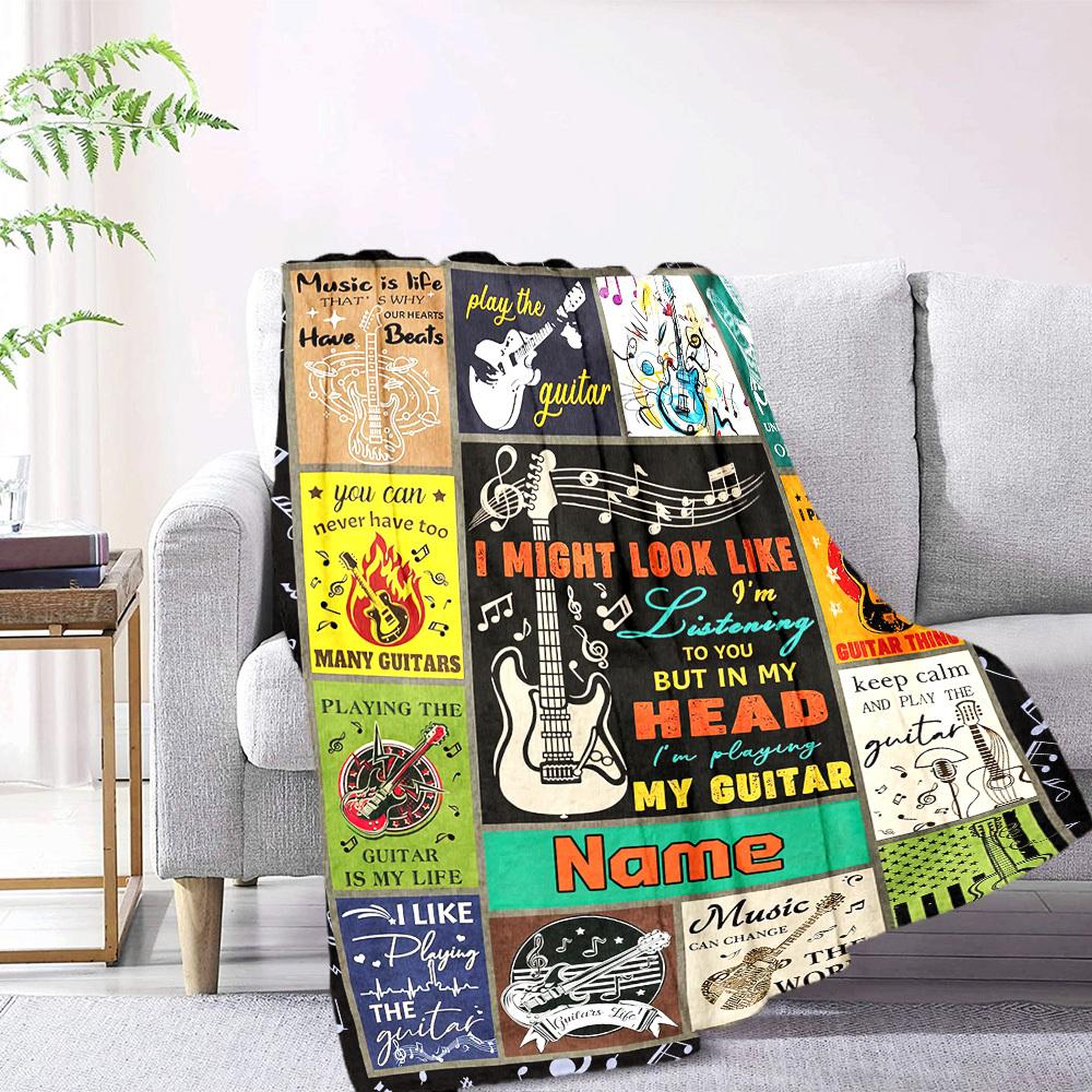 Music Is Life Guitar And Musical Quotes Collage Cozy Customizable Blanket Text Ultrasoft For Sofa Couch Office Bed Picnics For All Occasions Warmthful