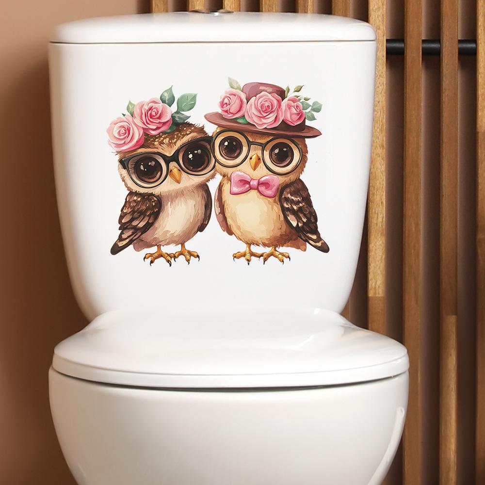 Valentine's Day Cartoon Couple Owl Bathroom Toilet Home Beautification Stickers