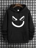 Unisex New Joyful Face Print Casual Sweatshirt, Fashion Drawstring Hoodie, Comfortable Versatile Long Sleeve Hooded Sweatshirt for Autumn and Winter
