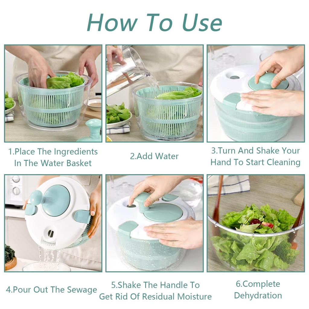 Large Salad Spinner 5L Manual Lettuce Dryer with Brake Button Vegetable Fruit Washer for Kitchen Prep Quick Wash Spin Drain Greens in One Bowl Blue