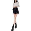 Women's High-Waisted PU Leather A-Line Shorts - New 2026 Style, Slim Fit, Black Bootcut, Autumn/Winter Fashion