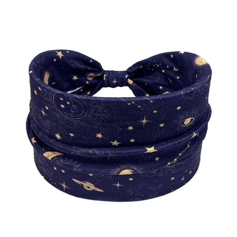 Boho Wide Headband for Women Girls Ethnic Star Print Knotted Hairband Soft Elastic Hair Wrap