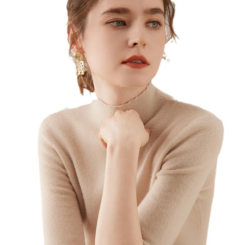 Women's Half-High Collar Cashmere Sweater - Slim Fit, Five-Point Sleeves, Spring/Autumn 2024 Collection