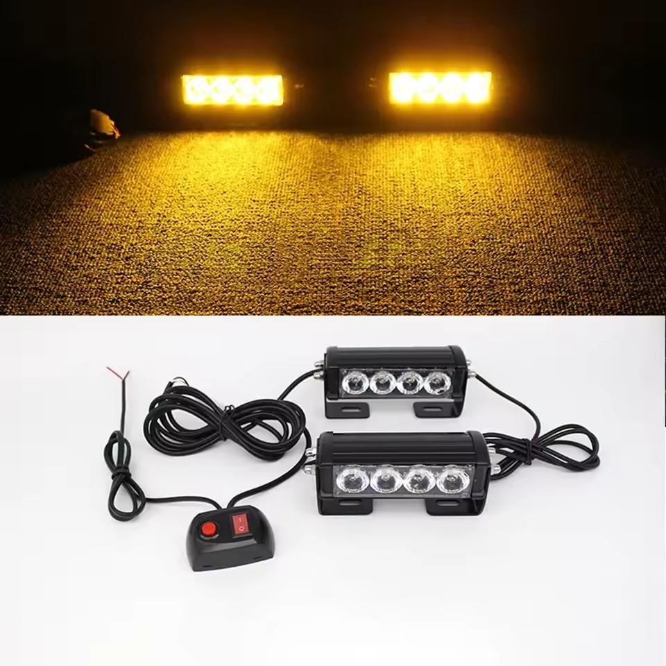 

4LED One Drag Two Strobe Middle Net Warning Light 8LED Strobe Lamp One Drag Two Long Bumper Light Opening жовтий