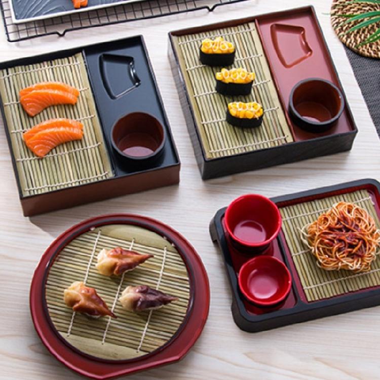 Multipurpose Soba Noodles Plate Sashimi Platter with Bamboos Mat Food Snacks Dishes Serving Platters Easy To Clean