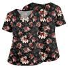 Women's Halloween Print V Neck Medical Scrub Top with Pockets Side Slits Short Sleeve Nurse Uniform Shirt for Healthcare Professionals